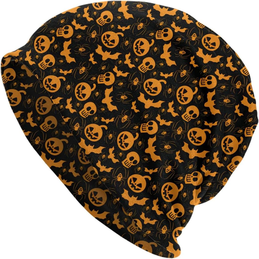 Funny Halloween Pattern Beanie Hat Skull Cap Knit Hats Scarf Head Wrap Caps for Men Women