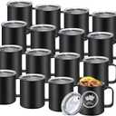 YOUKE OLA 16 Pack Stainless Steel Insulated Coffee Mug Bulk with Handle & Lids, Powder Coated 12oz Vacuum Insulated Double Wall Mug for Laser Engrave, Black