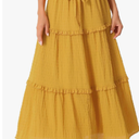 Women's Maxi Skirt Summer Boho Flowy Ruffle Swing Skirts A-Line Beach Tiered Long Skirt, Size L, Yellow