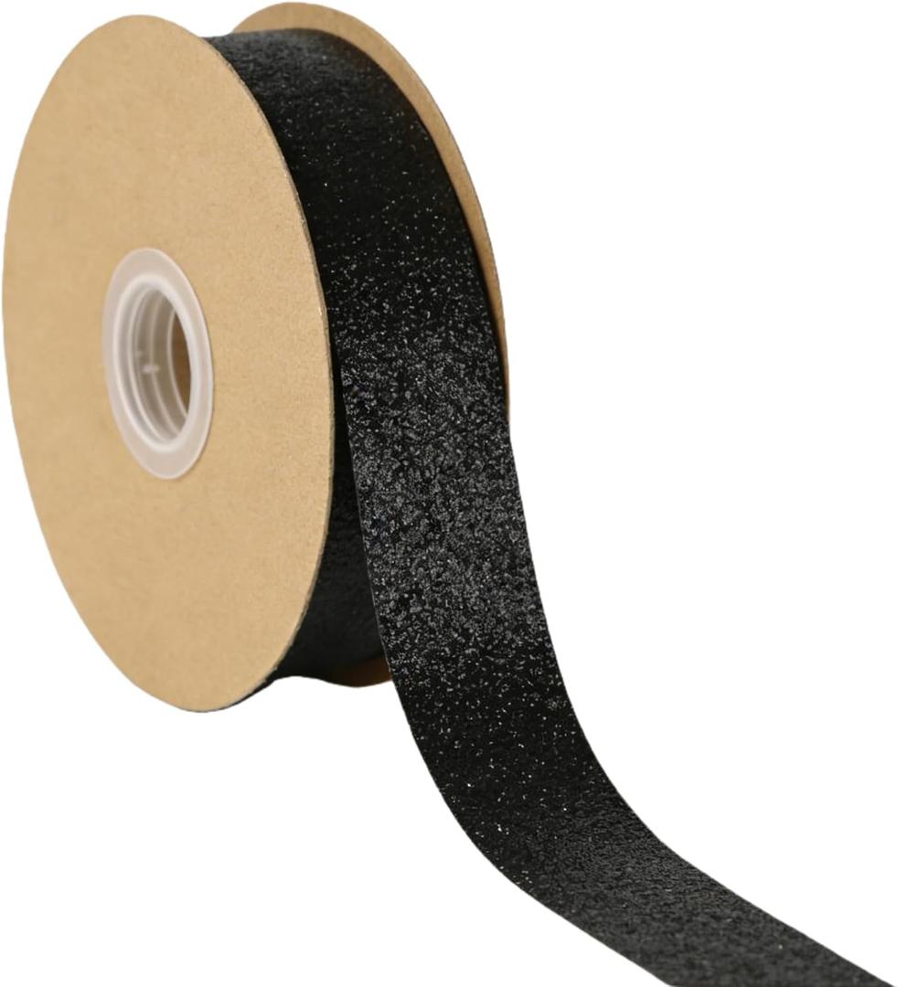 Meseey Black Glitter Ribbon 7/8 Inch x 25 Yards Sparkle Ribbons for Homecoming Mums Wrapping, DIY Crafts, Wreaths, Tree Ornaments, Wedding Parties, Home Decoration