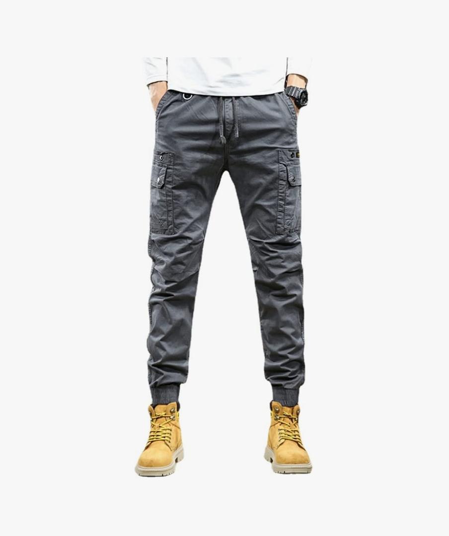 Depslee Men's Cotton Relaxed Straight-Fit Cargo Pants, Outdoor Cargo Lightweight Work Beam Foot Pants with Multi-Pocket, S, Grey