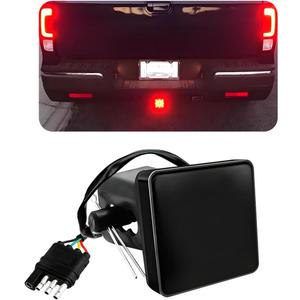 KVAEY 15 LED Brake Light Trailer Hitch Cover, Super Bright Brake Driving Lamp for 2" Towing Hitch Receiver, Universal Brake Tail Light for Towing Truck SUV, Car Accessories (Black)
