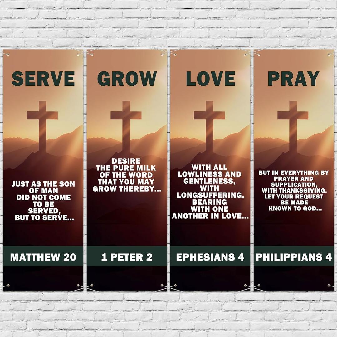 4 Pcs 5.9 Ft Church Banners with Scripture Worship Christmas Banner for Sanctuary Wall Christian Bible Prayer Holiday Flags Welcome Religious Praise Hanging Signs Decorations For Church Outdoor