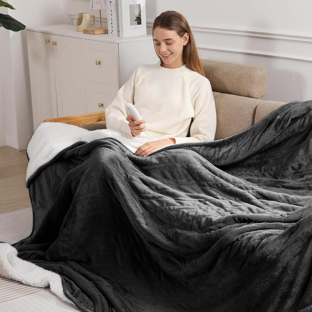 Electric Blanket Twin Heated Blanket 62''X84'' - Heating Blanket Soft Plush Sherpa with 5 Heating Level & 10 Hour Auto Off, ETL Certified & Overheat Protection, Warm Gifts for Grandma(Charcoal Grey)