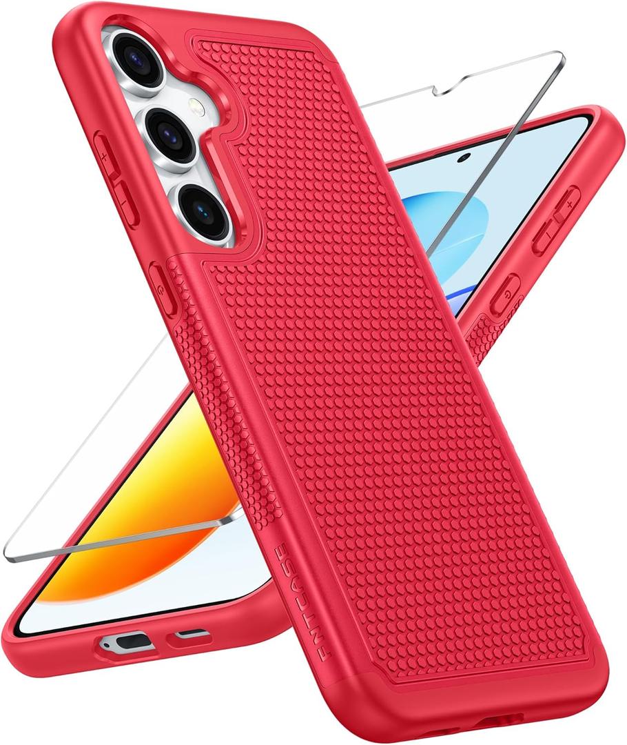 FNTCASE for Samsung Galaxy S25 Case: Dual Layer Heavy Duty Cell Phone Protective Cover Shockproof Rugged with Non-Slip Textured - Military Drop Protection Bumper Tough - 2025, 6.2 inch (Red)