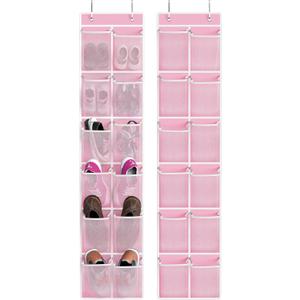 Simple Houseware 24 Pockets - 2PK 12 Large Pockets Over Door Hanging Shoe Organizer, Pink