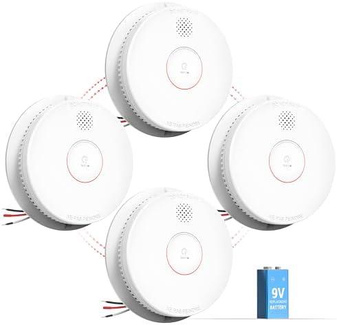 SITERWELL Smoke Detector, Hardwired Interconnected Smoke Detector, Photoelectric Smoke Alarm with 9V Backup Battery, Fire Alarm with Test/Silence Button, ETL-9th Listed, GS562A, 4 Packs