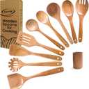 Natural 10-Piece Acacia Wooden Utensil Set, Exquisite Comfort Grip Wooden Spoons for Cooking with Utensils Holder