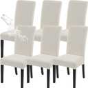 SearchI Waterproof Dining Room Chair Covers Set of 6, Stretch Jacquard Parsons Chair Slipcovers Removable Washable Kitchen Chair Protector for Dining Room, Hotel, Banquet (Beige Rectangular Jacquard)