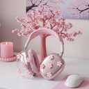 Sabary 5 Pcs Pink Sakura Silicone Case Cover Compatible with Airpods Max Headphones Cute Bow Clear Heart Compatible with Air Pod Max (USB-c)(2024/2020) Coquettish Ear Pad Protector for Women