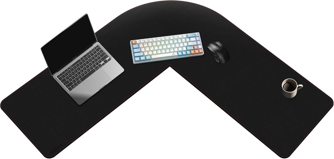 ZORESYN L Shaped Desk Mat 39.4"(L) x 39.4"(S) x 13"(W), Computer Corner Desk Pad, Large Waterproof PU Leather Mouse pad for Corner Desk, Writing Desk Pad Protector - Black