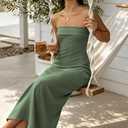 Women's Satin Strapless Backless Bodycon Maxi Dress (Green, L)