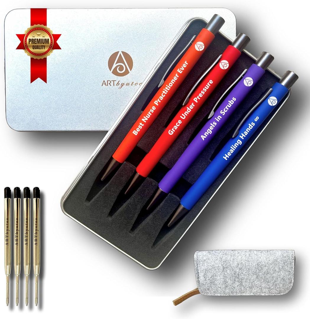 Nurse Gifts for Women Inspiring Engraved Metal Ballpoint Pen with Stainless Steel Refill, Motivational Quote, Elegant Gift Box & Reusable Felt Pen Pouch, Perfect Nurse Appreciation Present