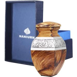 Small Keepsake Urn for Ashes for Women & Men, Mini Cremation Urns for Human Ashes, Hand Engraving Decorative, Square Miniature Urns, Tiny Sharing Keepsake, Brown Wood Texture - Little Urn