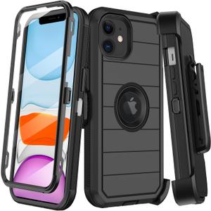 KECAI for iPhone 11 Case with Belt Clip Holster,Built-in Screen Protector,Heavy Duty Shockproof Drop Protection Military Grade Durable Phone Cover with Kickstand for Apple iPhone 11 (Black)