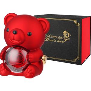 Cute Teddy Bear with Forever Preserved Real Rose,Eternal Flowers Elegant Rose Box with Teddy Bear Gift Card, Romantic Gift for Her in Valentine's Day, Mother's Day,Weddings (Red)