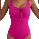 Aleumdr Womens Textured One Piece Swimsuit Tummy Control Bathing Suit Tie Knot Cutout Swimwear, Rose Textured 2XL