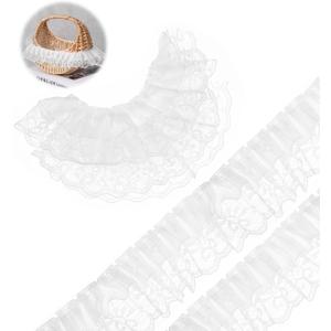 39 In/10 M White Lace Ruffle Ribbon, Double Layer 2 in /5 cm Wide Lace, Ruffle Ribbon Gathered Tulle Edging, White Laces for DIY Sewing Crafts, Dress Embellishments, Gift Wrapping