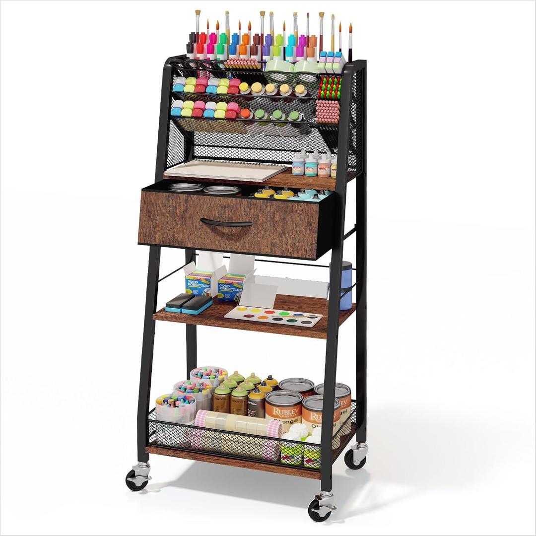 Homsorout 3 Tier Rolling Cart - Metal Utility Cart with Storage Drawer and Wheels, Versatile Art & Craft Organizer for Home, Office, or Studio - Ideal for Storing Brushes, Paints, and Supplies