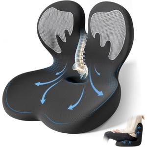 Seat Cushion,Office Chair Cushion with Lumbar Support,Memory Foam Car Orthopedic Cushion,Ergonomic Designed for Long Sitting,Tailbone & Back Pain Relief,Sciatica Pillow for Office,Car,Home Chair