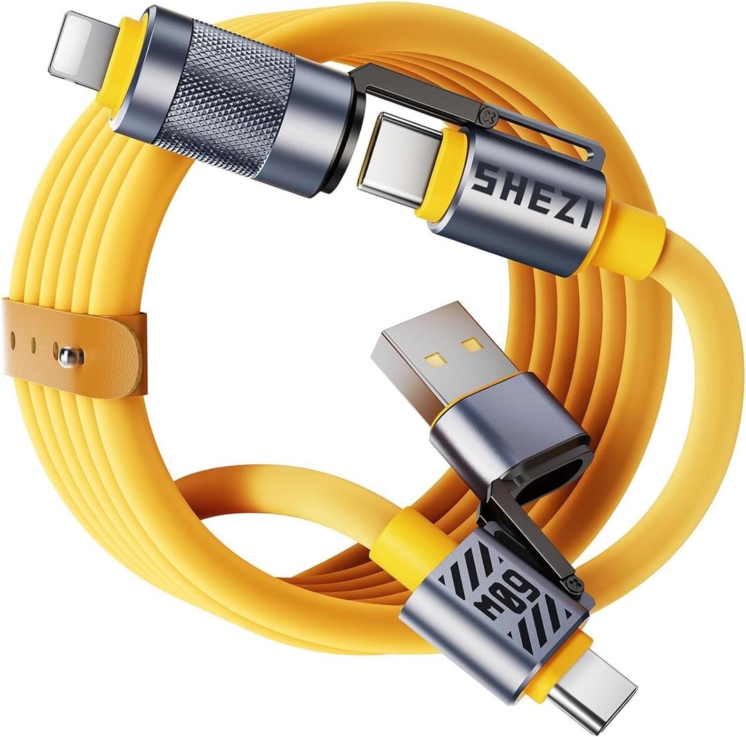 4 in 1 USB C Cable 60W Compatible With Lightning Cable Fast Charging & Data Transfer, Multi Charger Cord Combo for iPhone iPad Charger Wire with L/Type C/USB A for iPhone 17/16/15/Macbook (5FT)