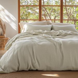 Bedsure 100% Muslin Cotton Duvet Cover Queen Size - Ultra-Soft, Breathable & Lightweight - Linen Like Gauze Comforter Cover Set with Button Closure and Corner Ties (Linen, Queen, 90"x90") (Queen (90" x 90"), 32 - Muslin Cotton - Linen (No Comforter))