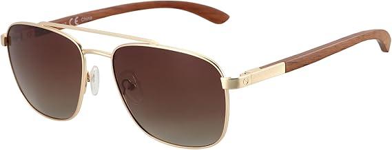 Pilot Men's Polarized Sunglasses Square Metal Frame UV400 Protection Lens Wood Temple