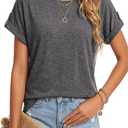 KIFOVEN Womens Summer Tops Short Sleeve Tunic T-Shirt Dressy Casual Blouse Side Split Round Neck Tee Shirts (Gray)