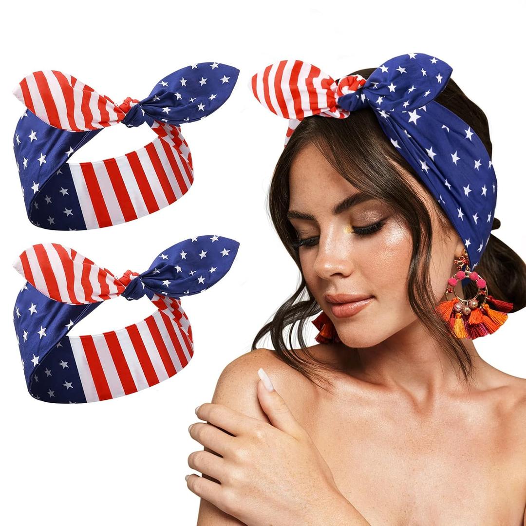 2 Pack Veterans Day Bandanas USA American Flag Patriotic Headbands Red Blue and White Stars and Stripes Bandana Hair Accessories for Women Men Labor Patriot Independence Day