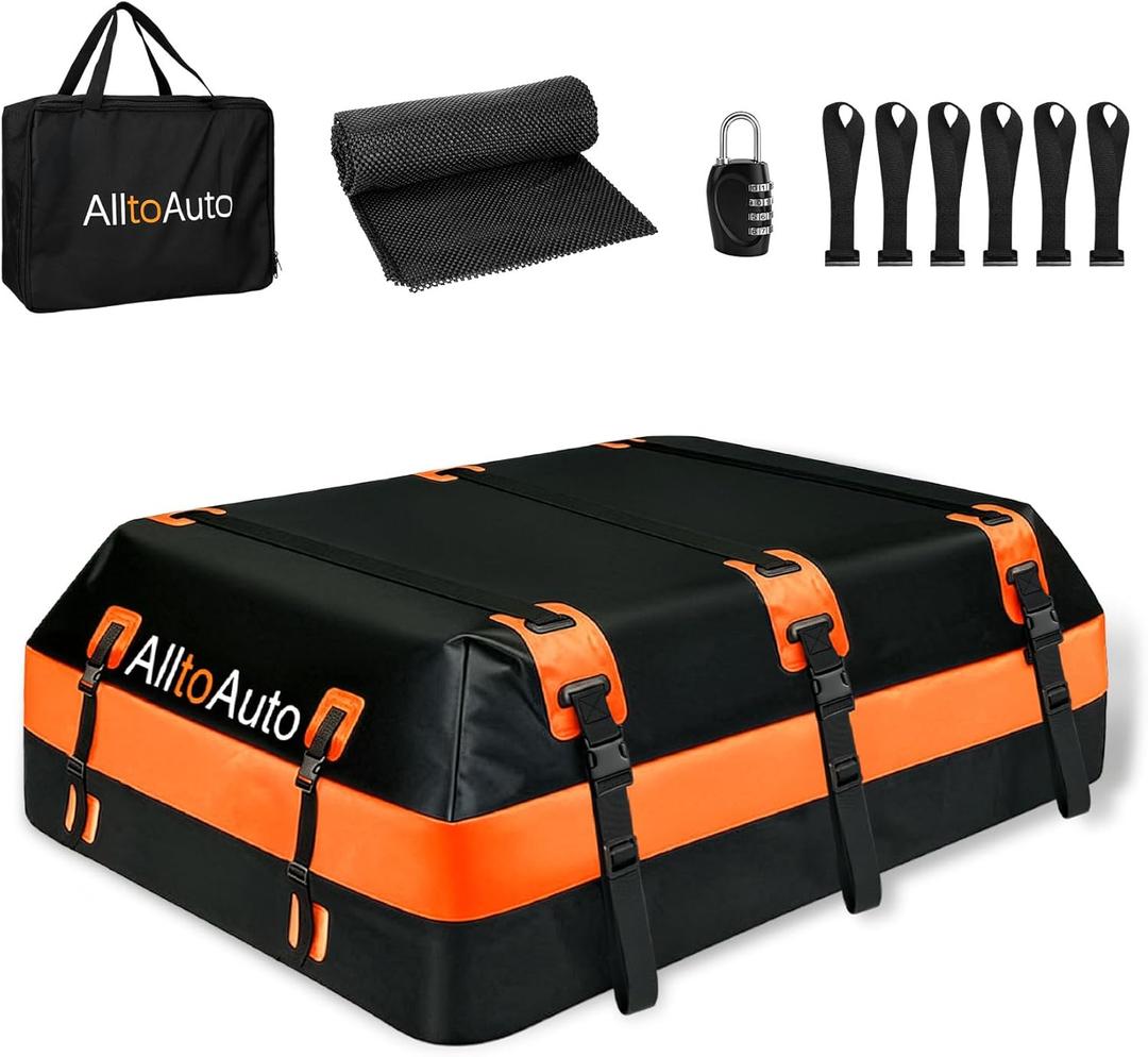 Car Rooftop top Cargo Carrier 21 Cubic feet 100% Waterproof Heavy Duty PVC for All Cars with/Without Rack, Includes Anti-Slip Mat, 10 Reinforced Straps, 6 Door Hooks, Luggage Lock