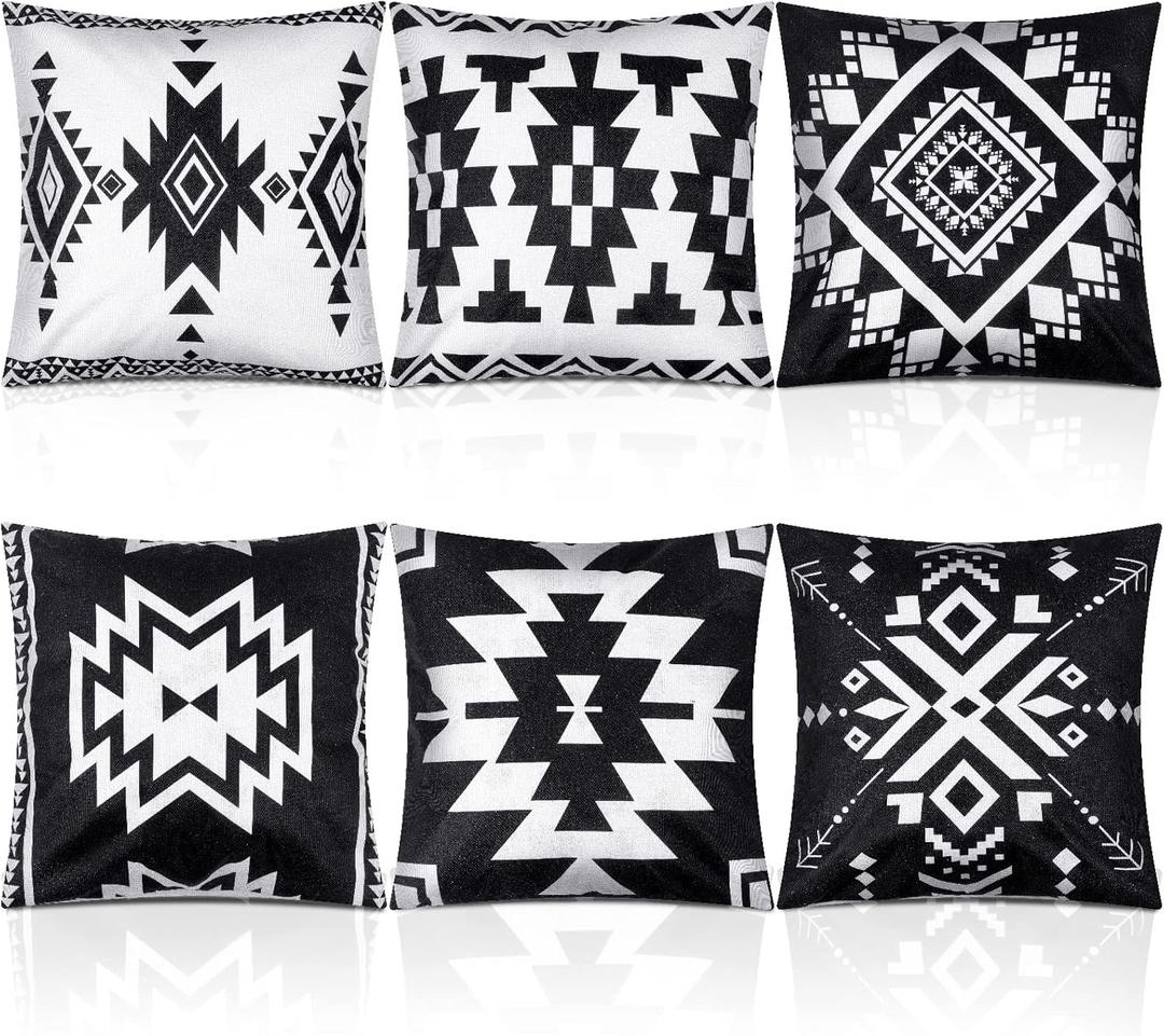 Aztec Boho Throw Pillow Covers Black White 18 x 18 Inches Set of 6 Southwestern Throw Pillowcase Modern Farmhouse Cushion Case Tribal Geometric Pillowcase for Bedroom Couch Sofa Bed