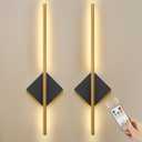Battery Operated Wall Sconces Set of Two, Modern Sconces Wireless Cordless Rechargeable Light with Remote, Gold and Black Wall Lamp Dimmable Home Decor for Bedroom Living Room Hallway Timing 23.6 Inch