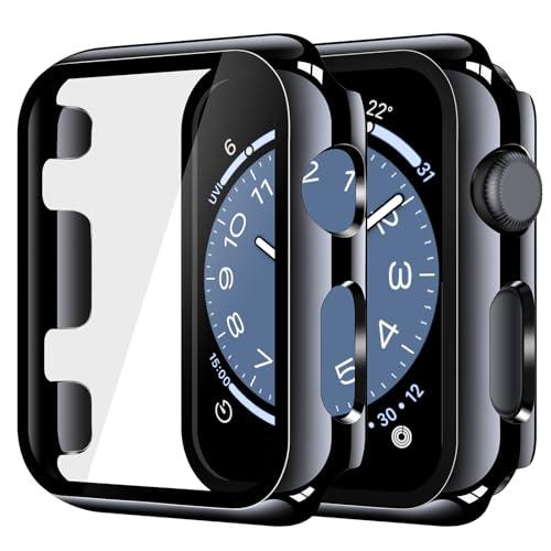 Misxi 2 Pack Tempered Glass Case Compatible for Apple Watch Series 3 Series 2 42mm, Hard PC Screen Protector Overall Protection Ultra-Thin Lightweight Scratch-Resistant Cover for iWatch, Jet Black