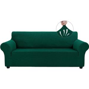Asnomy Couch Covers for 3 Cushion Couch Stretch Sofa Covers Slipcovers, Pet Protector Furniture Covers for Dogs Cats Spandex Jacquard Fabric Small Checks X-LargeBlackish Green