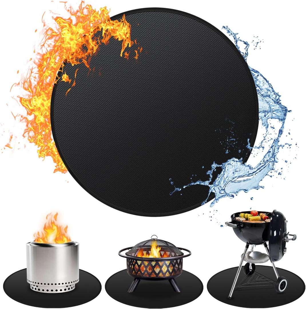 36'' Fire Pit Mat for Solo Stove Bonfire, Double-Sided Fireproof Under Grill Mat Deck Patio Protector Pad, Round BBQ Mat for Solo Stove Accessories, Easy to Clean, Reusable (Glossy Black)