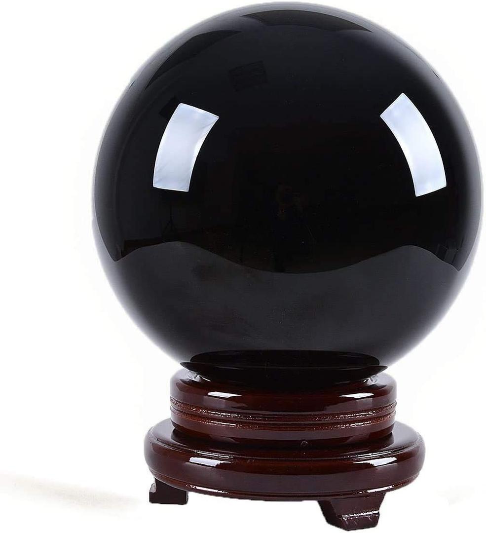 LONGWIN 200mm (8 inch) Big Divination Black Crystal Ball Fengshui Sphere Home Decorations Meditation Ornaments