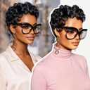 showreal Pixie Cut Wigs Human Hair for Black Women Short Pixie Cut Wigs 100% Real Human Hair Lightweight Glueless Natural Black Layered Pixie Wig(025-1B)