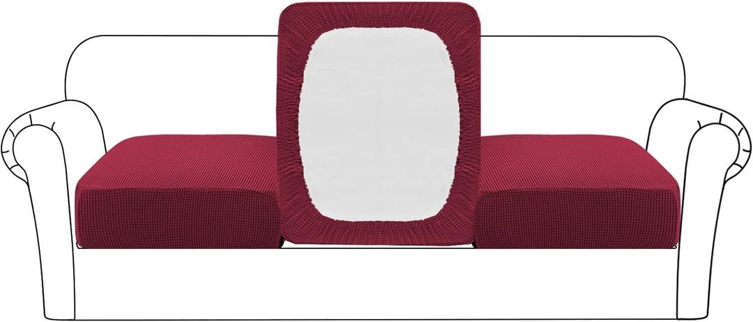 Flamingo P Super Stretch Couch Cushion Covers 3 Piece Set Sofa Seat Slipcovers with Elastic Bottom, Machine Washable Furniture Protector for Pets & Kids (3 Seat Cushion Cover, Wine)