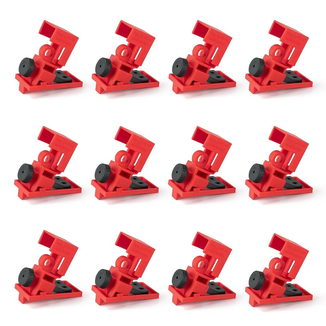 Circuit Breaker Lockout Device, 12 Pack, 120/277 Volt Medium, Clamp-on Electrical Single Pole Breaker Lock Out Device, OSHA Compliant, Premium Grade, 4011