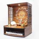 Wooden Pooja Stand for Home, Temple, Office, Wall Mounted Puja Mandir with LED Spot Light, Size (H- 15.5, L- 11.5, W-11 Inch)