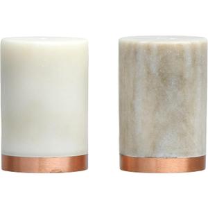 Creative Co-Op Round Marble and Copper Salt and Pepper Shakers, White and Buff Color