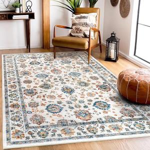 Mcadore 4x6 Area Rugs Washable Boho Rug, Non Slip Carpet for Living Room, Boho Vintage Design Rug, Foldable Soft Low-Pile Rug, Vintage/Multi