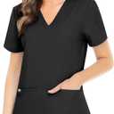 COMENII Scrubs for Women, 3 Pocket V-Neck Tailored Fit Workwear, Anti-Wrinkle Medical Scrub Tops Women (Small, Black)