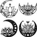 Photect 4 Pcs Moon Phases Metal Wall Decor Flower Leaf Bedroom Decor Art Floral Boho Modern Hanging for Outdoor Farmhouse Home Indoor Bathroom Decoration