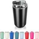 Puraville Insulated Tumblers with Lid, 14 oz Travel Coffee Mug Stainless Steel Vacuum Cup, Leak Proof Reusable Double Walled Coffee Tumbler for Iced and Hot Drinks, Black