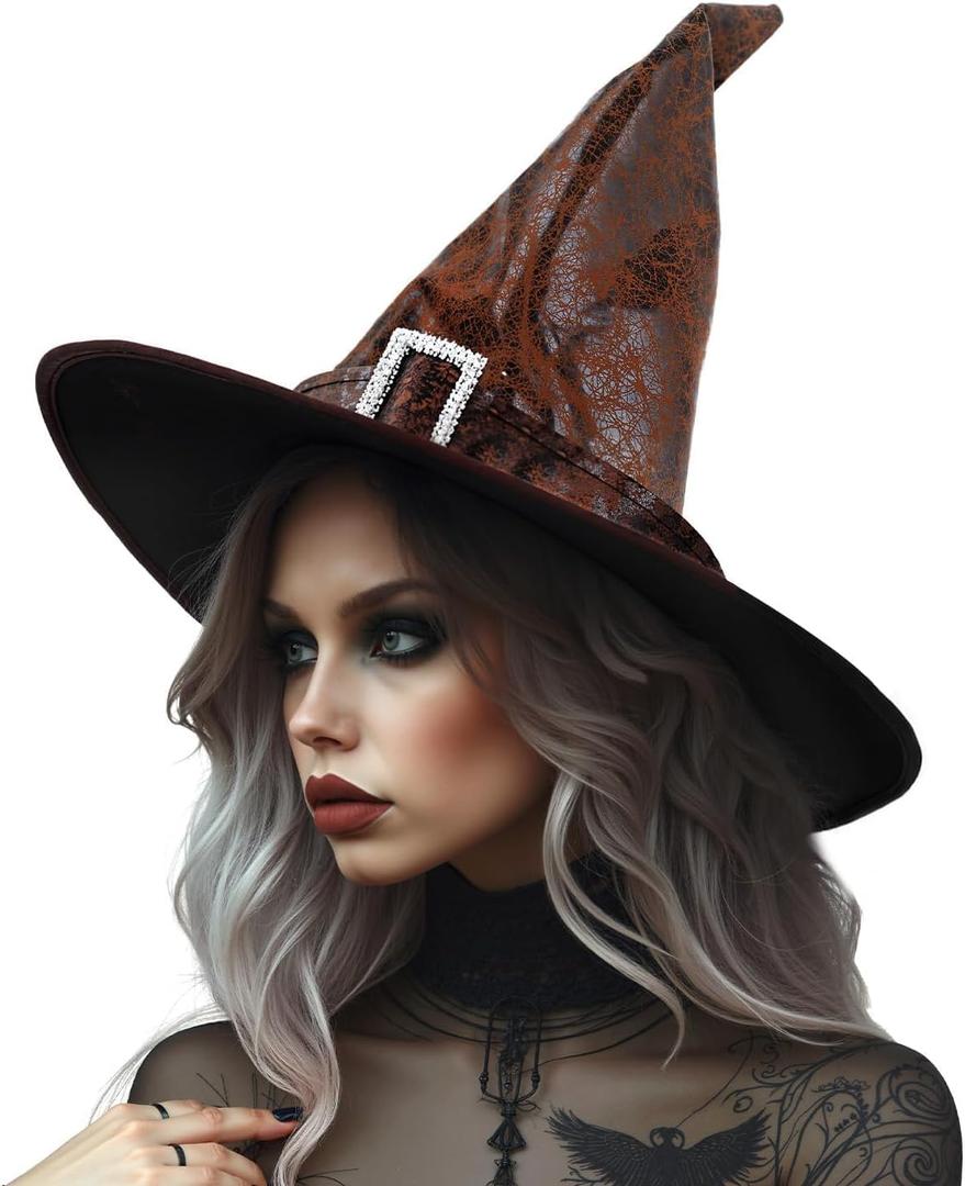 2 x Halloween Witch Hat for Women - Themed Party Headwear Accessory (Brown)