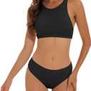 Beautikini Period Swimwear Menstrual Two Piece Swimsuit Leakproof Bikini Sets Sporty Bathing Suit for Teen Girls (Black) XXS