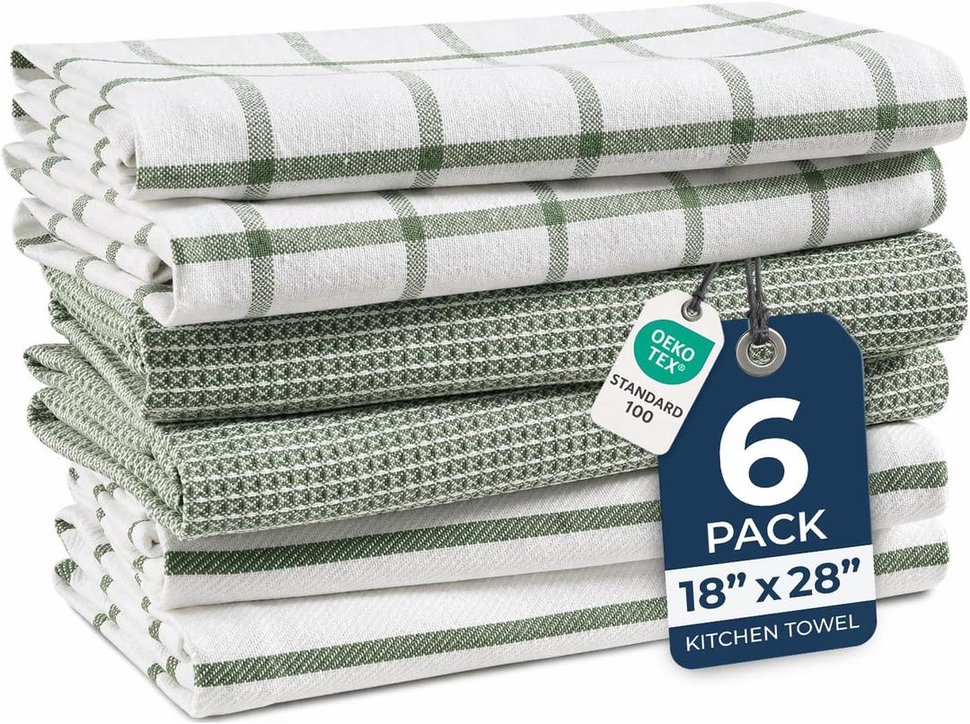LANE LINEN Cotton Kitchen Towels Set, 6-Pack Absorbent, Quick-Drying Dish Towels, 18" x 28", Premium Hand and Tea Towels - Olive