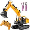 V-Opitos RC Excavator Toys for Boys Age 3, 4, 5, 6, 7, 8, 9, 10+ Years Old, 13CH Excavable Remote Control Construction Toys with Alloy Shovel/Lights/Sounds, Ideal Christmas Birthday Gifts for Kids
