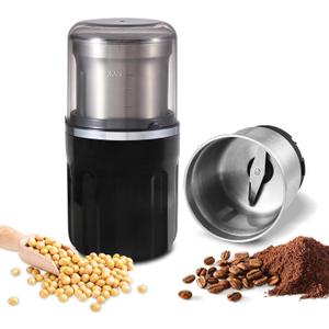 Electric Coffee Grinder, 28000 Rpm, Vegetable, Seed, Spice Grinding, Kitchen Wet Grinding and Dry Grinding 2-in-1, Removable Bowl, US Plug (Black, Dry Grind (1 Bowl))